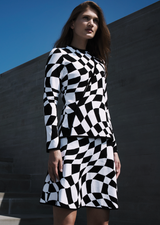 Chantal - Jacquard Knit, Black Wavy Checkered Flag Jacket