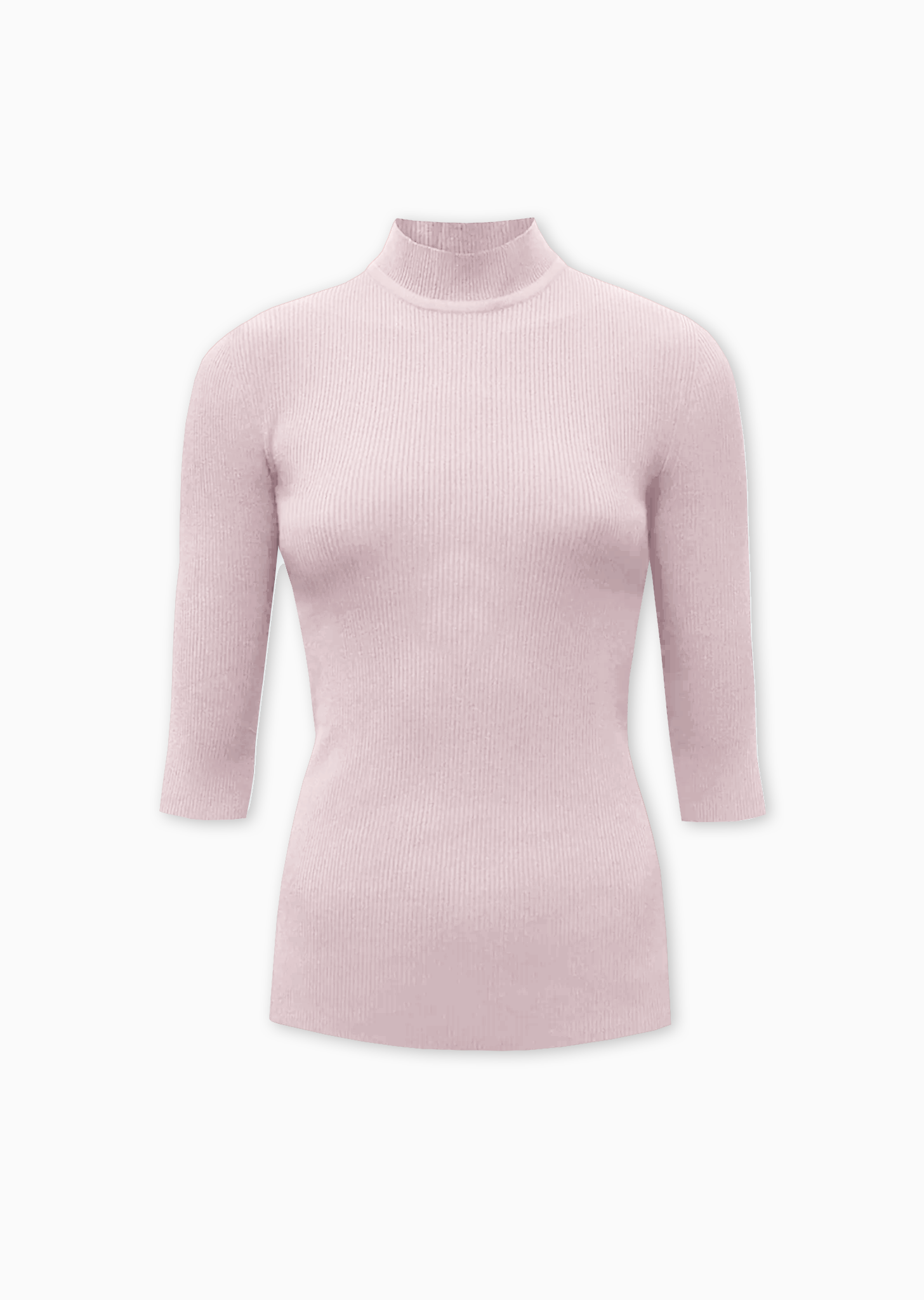 josemoon 2way neck rib knit ピンク Lina - Short Sleeve Rib Knit Mock Neck Top