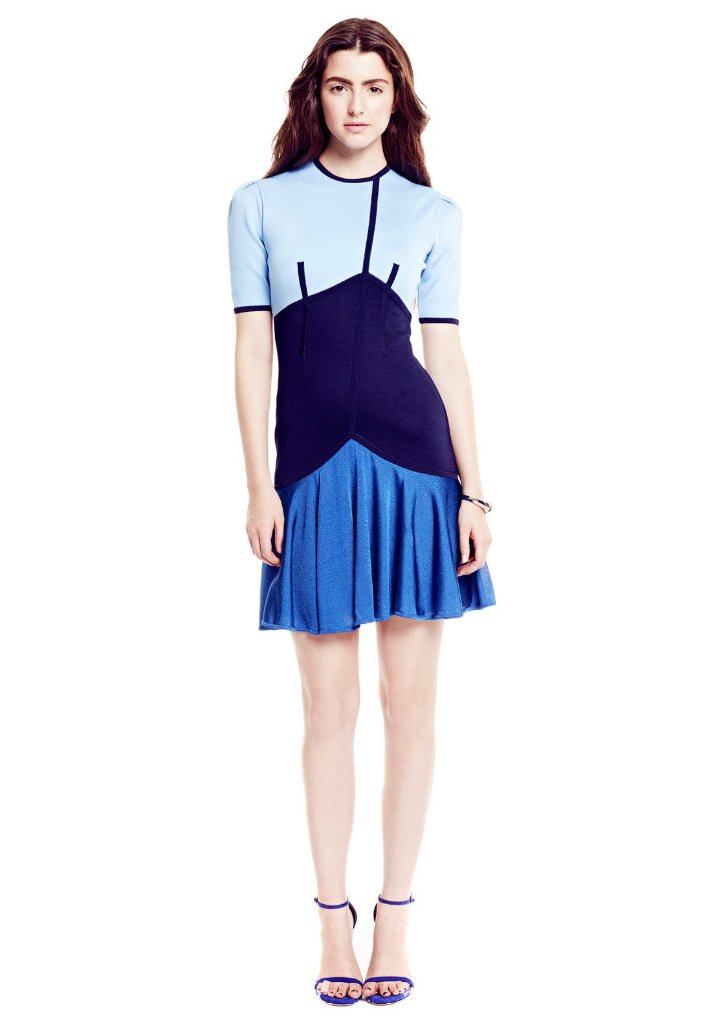 Dorothee - Color Block, Short Sleeve Blue Dress