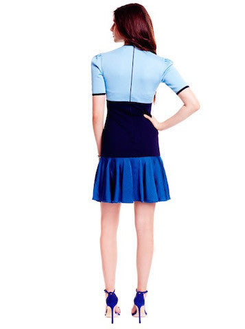 Dorothee - Color Block, Short Sleeve Blue Dress