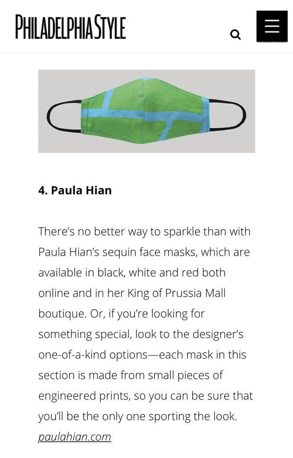 Paula Hian Face Masks Featured in Philadelphia Style Magazine