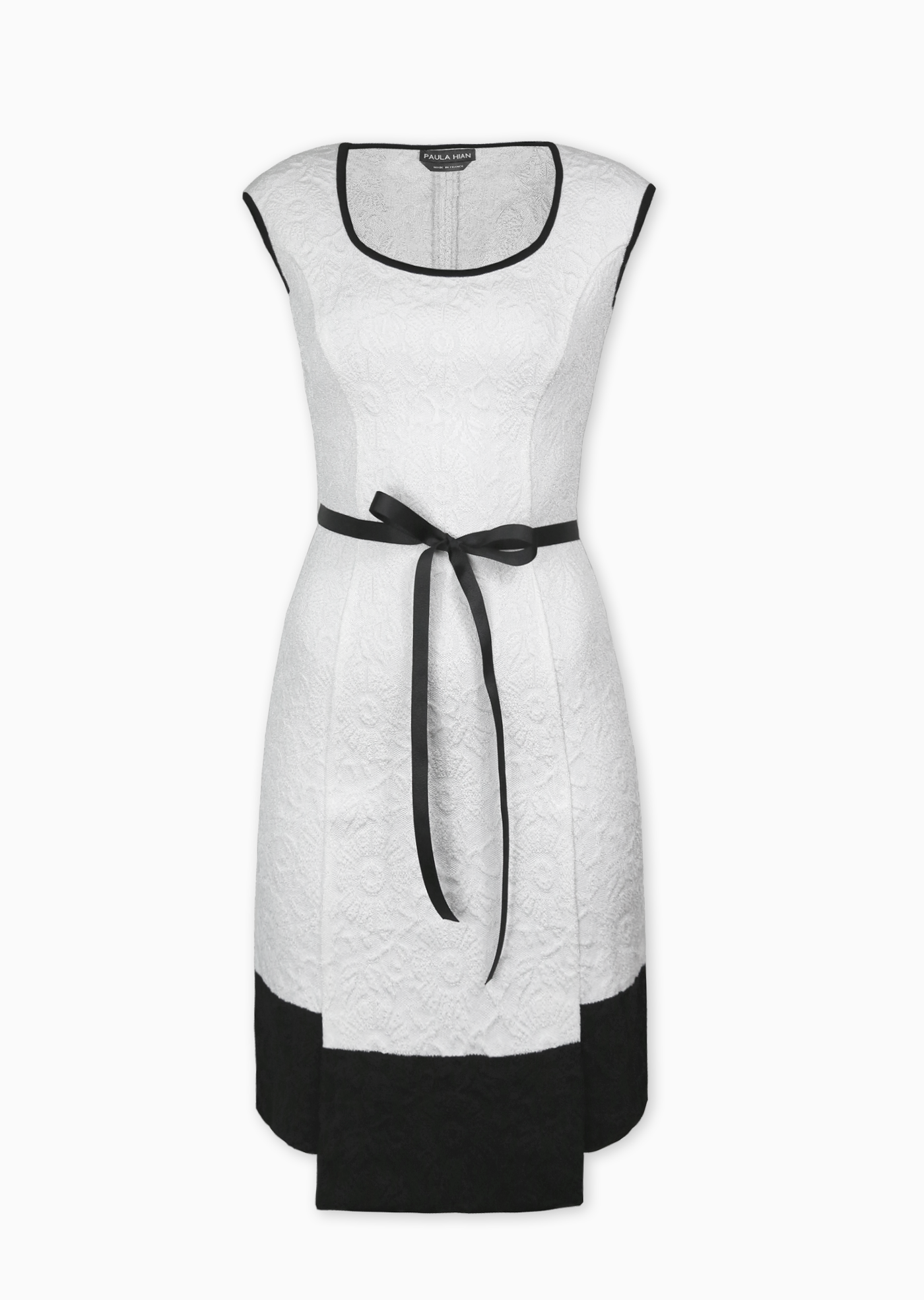 Jillian Matelesse Slim Panel Dress with Border and Bow Tie