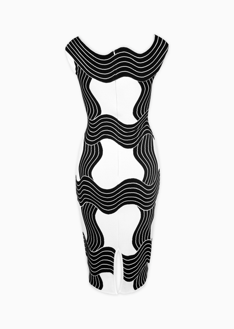 Susan - Slim Wave Dress L / White/Black