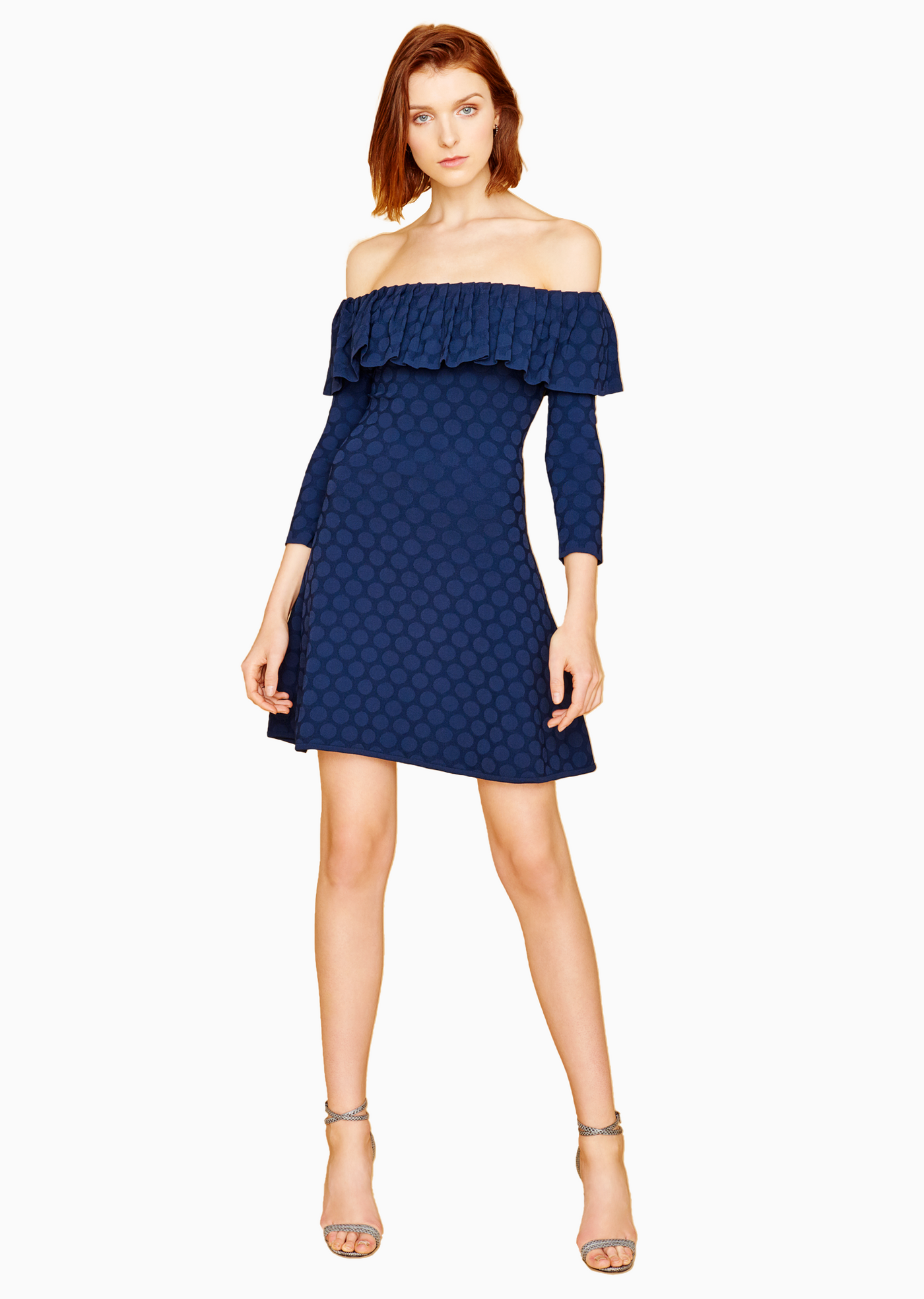 Henrietta Polka Dot, Bardot Off The Shoulder Ruffle Dress