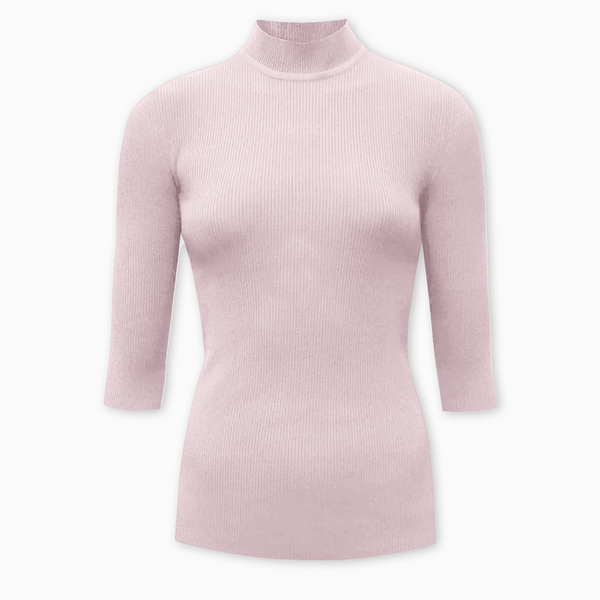 josemoon 2way neck rib knit ピンク Lina - Short Sleeve Rib Knit Mock Neck Top