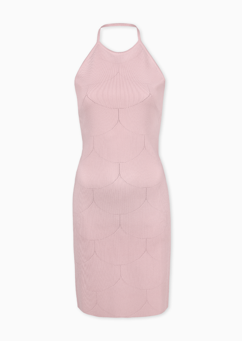 Nicola Stretch Knit Halter Dress with Scalloped Detail XS / Pink Nicola Stretch Knit Halter Dress with Scalloped Detail XS / Pink