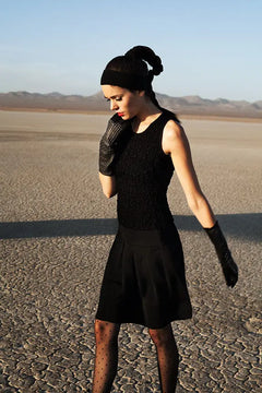 Camille - Knitted Citrine Yellow Knee Length Pleated Skirt Paula Hian