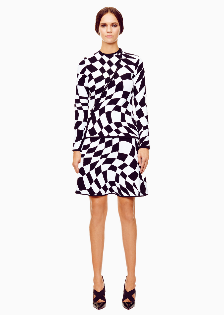 Chantal - Jacquard Knit, Black Wavy Checkered Flag Jacket