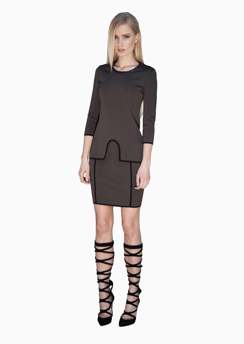 Chrystelle - Gray, Designer Knit, Short Sleeve Tunic Top
