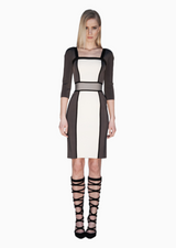 Genevieve - Slimming Color Block Grey and White Dress