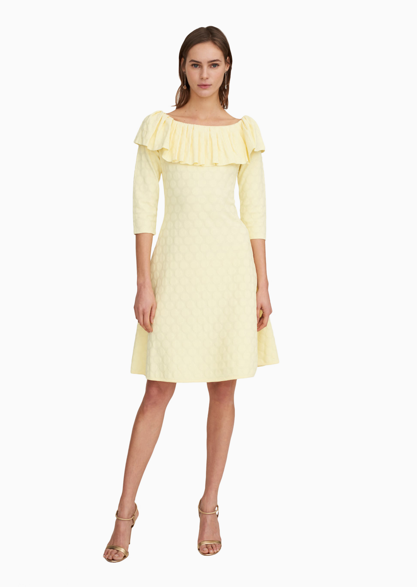 bardot solange off shoulder dress Blue Polka Dot, Bardot Off The Shoulder Ruffle Dress