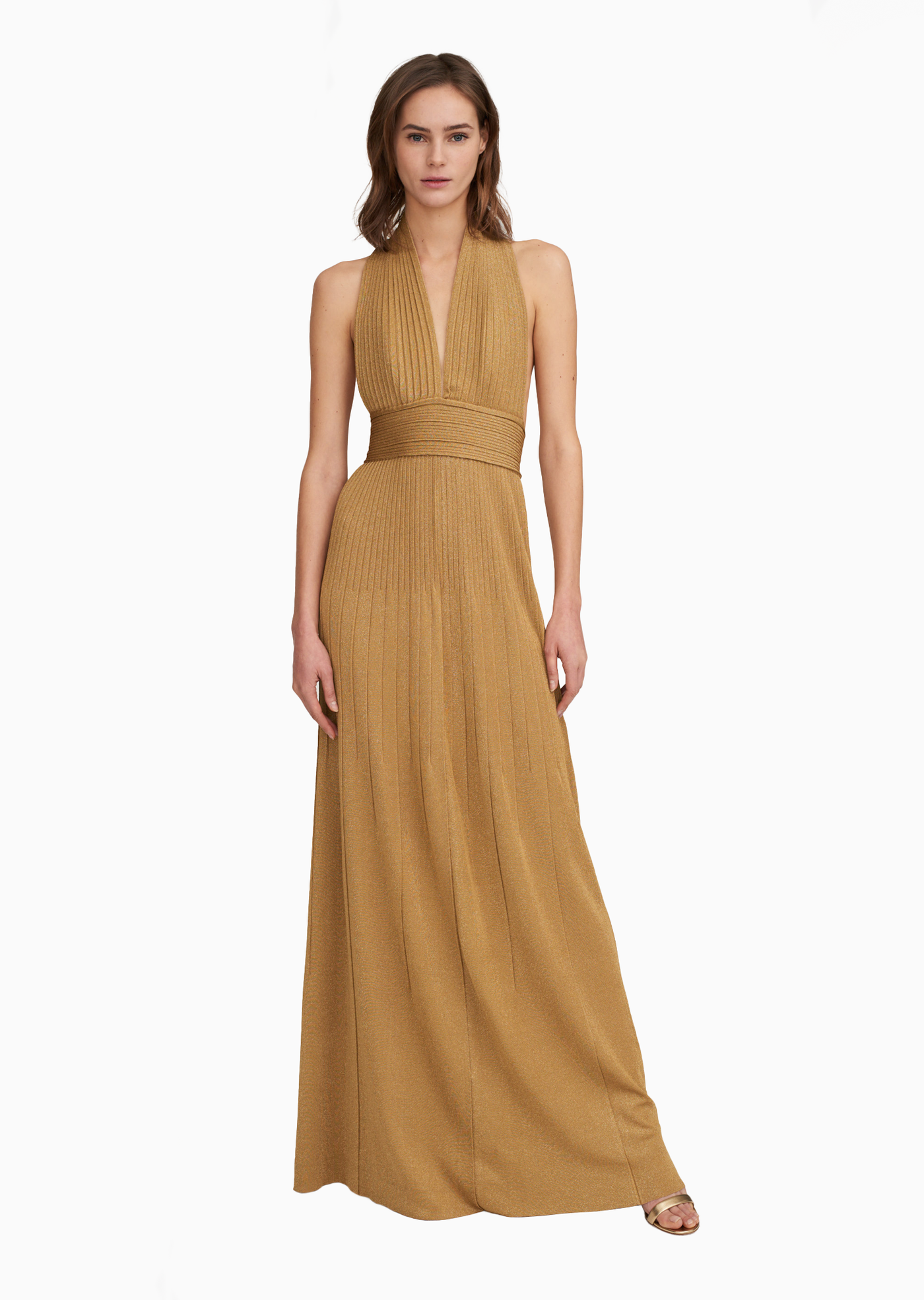 Jocelina Shimmery Halter Evening Gown with Plunging Neckline