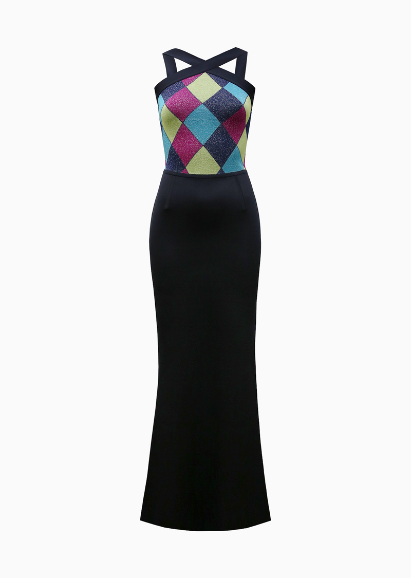 Magnolia - Formal Evening Gown with Metallic Harlequin Design Magnolia - Formal Evening Gown with Metallic Harlequin Design