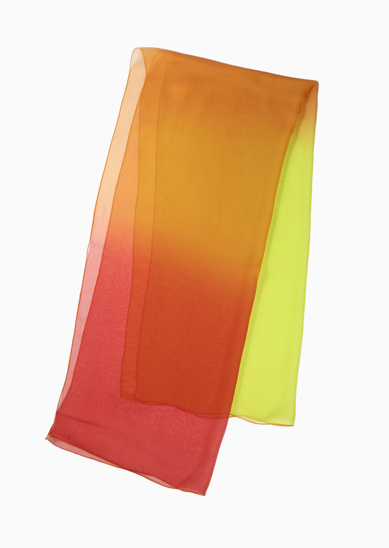 Red, Orange and Yellow Ombre Silk Chiffon Scarf