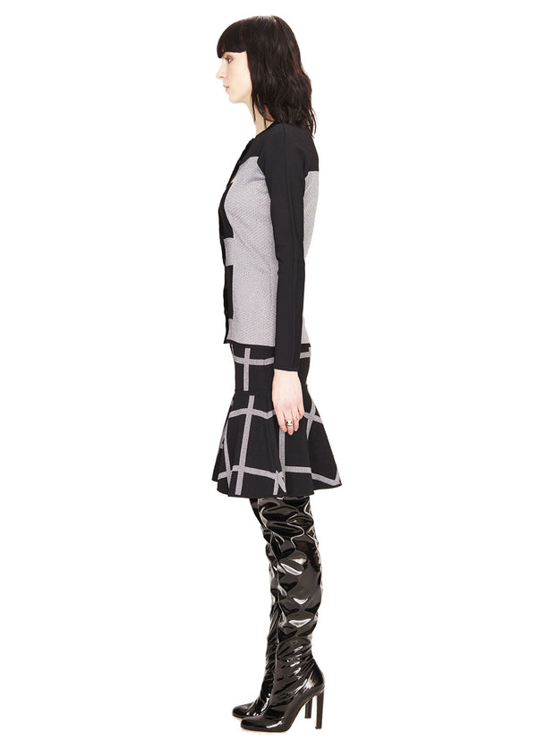 Nicole - Jupe Femme Abstraite Jacquard Noir et Blanc à Carreaux
