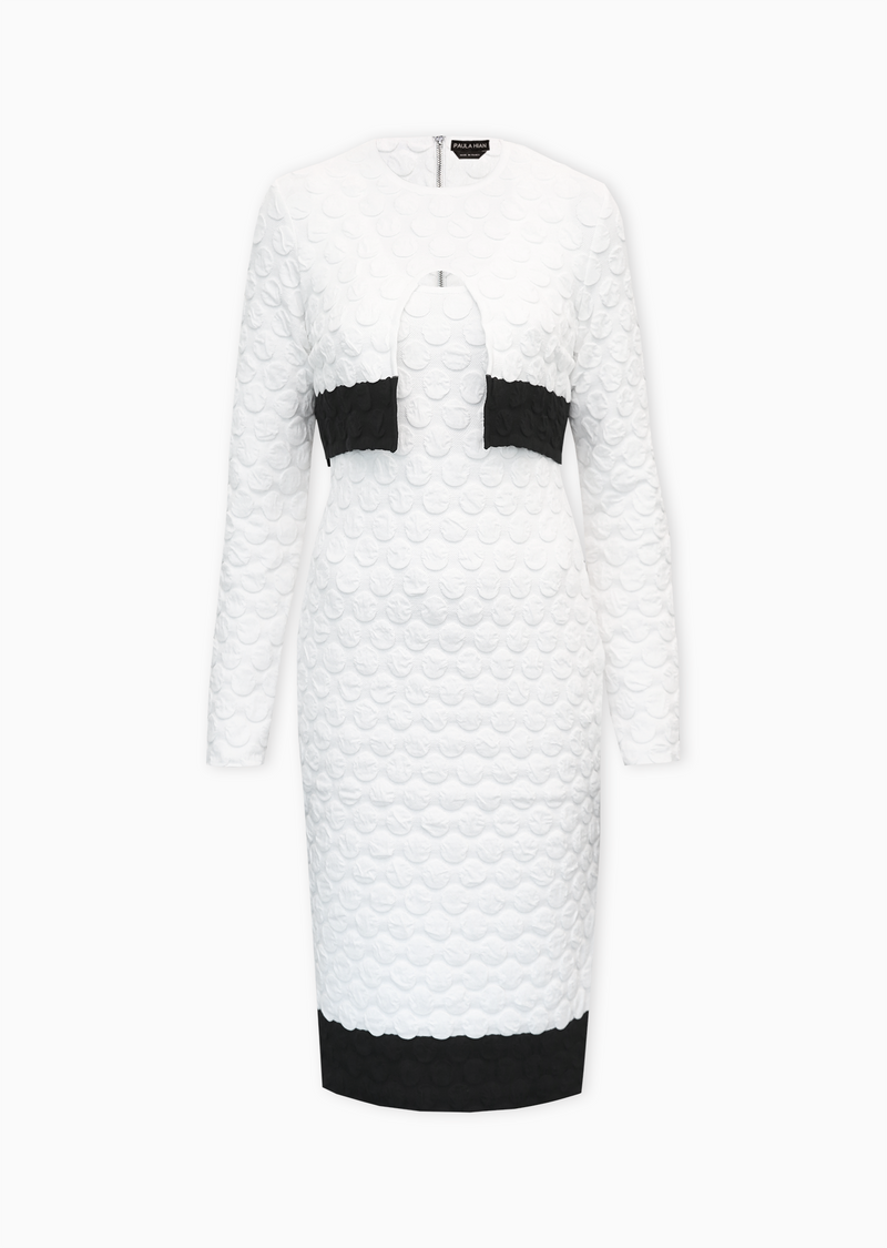 Louvre – Textured Large Polka Dot Knit Two Piece Dress Suit S / White/Black Louvre – Textured Large Polka Dot Knit Two Piece Dress Suit S / White/Black