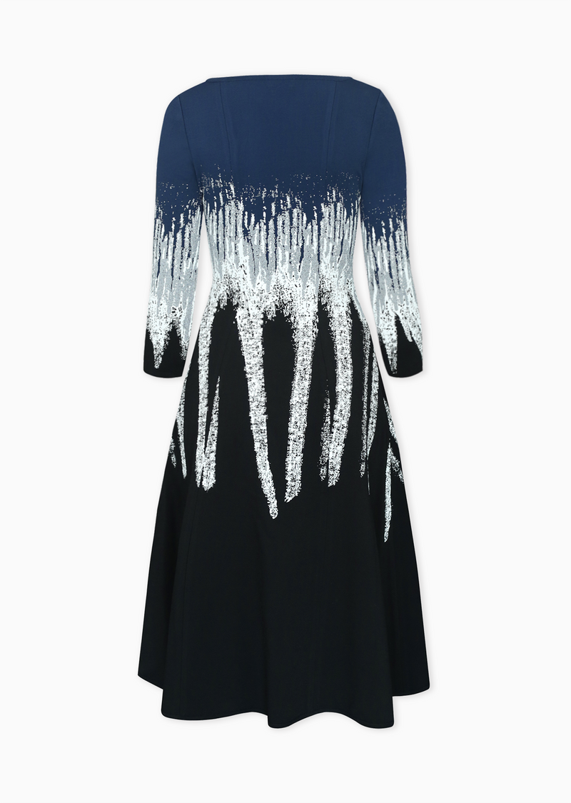 Irene - Ombr Knit Fit and Flare Dress M / Navy/Black/White Irene - Ombr Knit Fit and Flare Dress M / Navy/Black/White