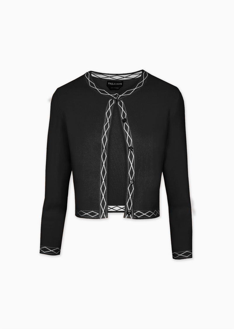 White sweater with black trim deals