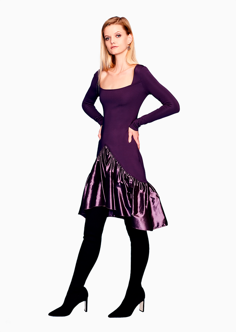 Long Sleeve, Cocktail Dresses with Silk Taffeta XS / Violet Purple