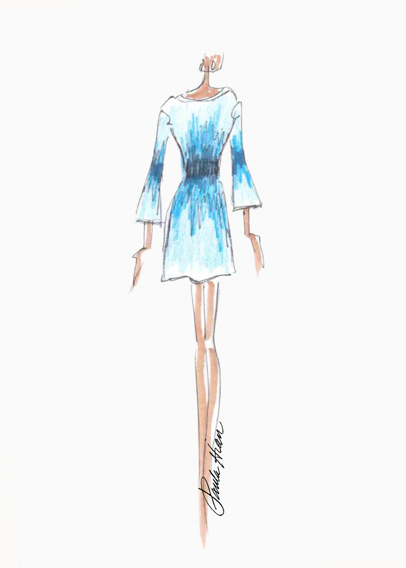 Lilou - Long Sleeve Dress with Original Ombré Design